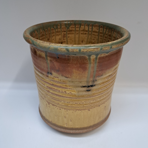 Click to view detail for #250749 Utensil Holder, Brown,Yellow, Moss Green $28